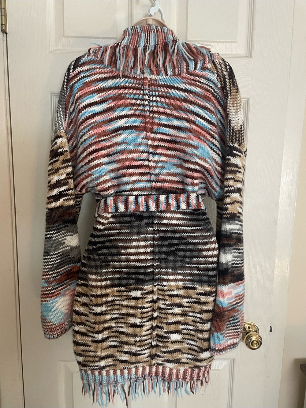 POL Striped Fringed Belted Cardigan in Brown, Pink & Blue - Picture 3 of 4